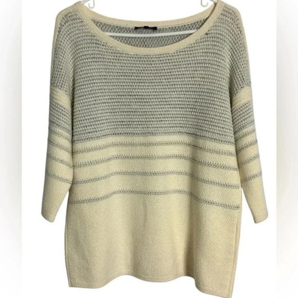 Lafayette 148 New York Sweaters - Lafayette 148 Metallic Striped Wide Crewneck Wool Cashmere Sweater Size M‎